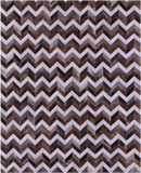 Brown & White Chevron Grey Natural Cowhide Hand Stitched Patchwork Rug - 6' 7" X 8' 2"