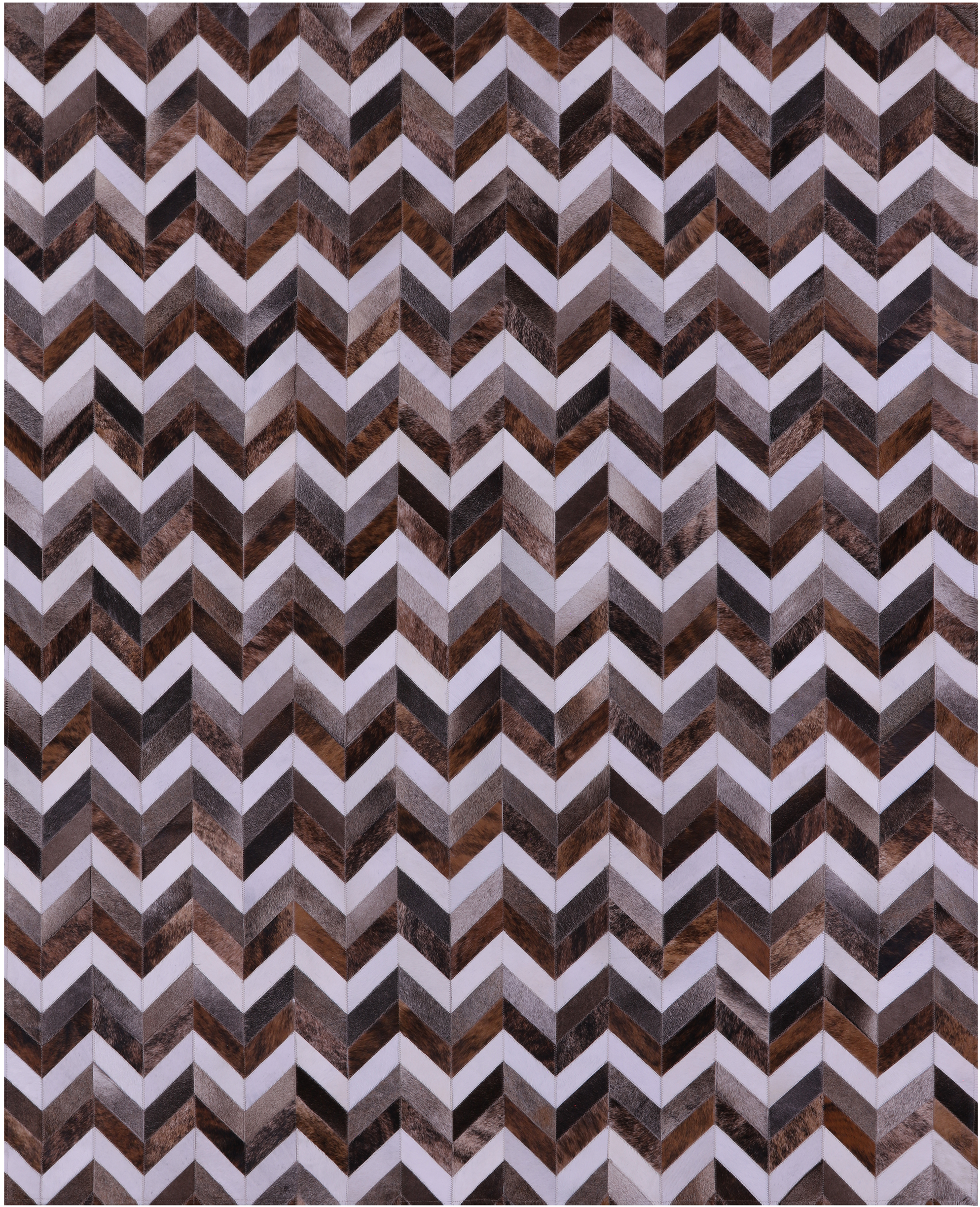 Brown & White Chevron Grey Natural Cowhide Hand Stitched Patchwork Rug - 6' 7" X 8' 2"