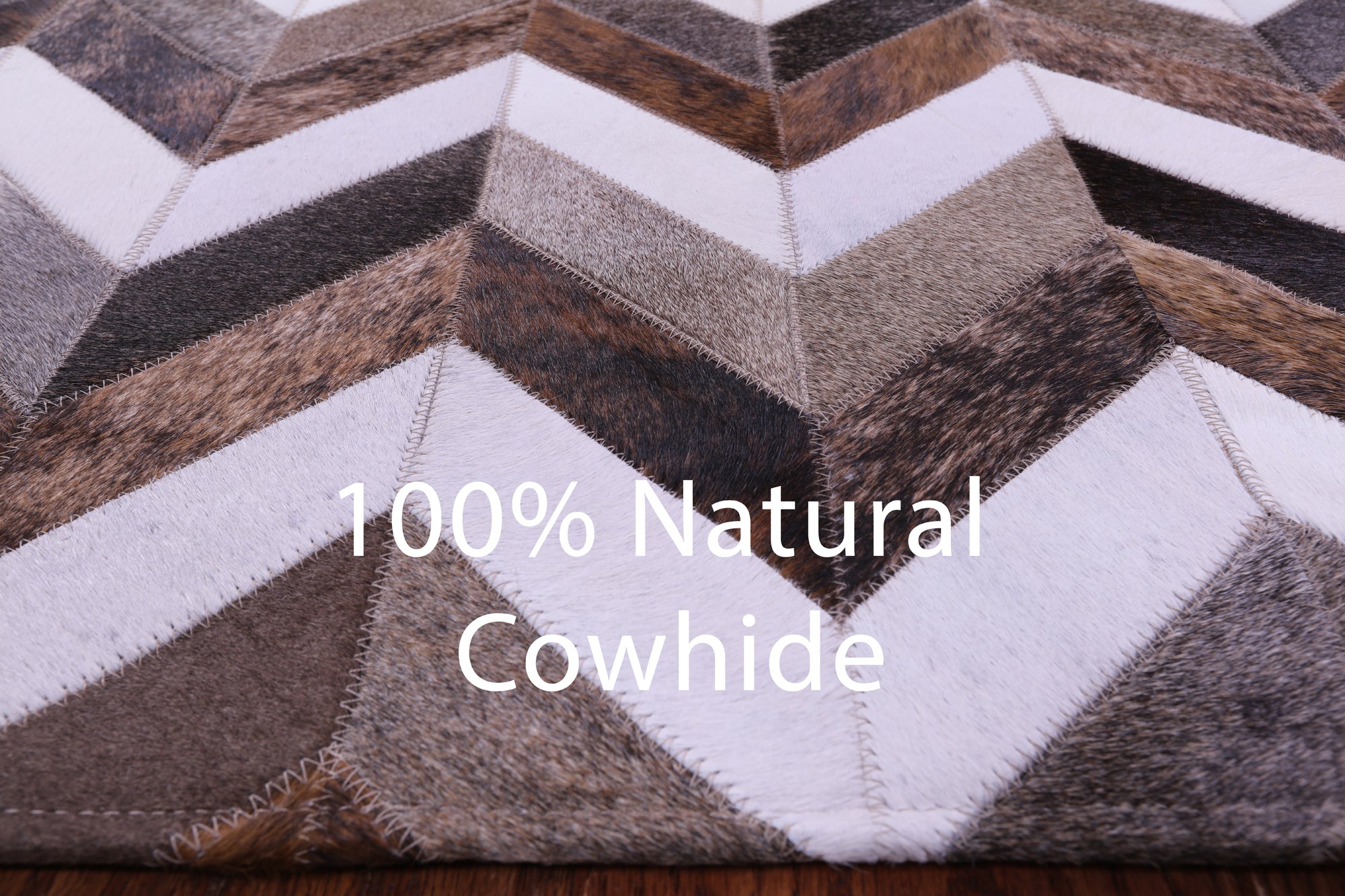Brown & White Chevron Grey Natural Cowhide Hand Stitched Patchwork Rug - 6' 7" X 8' 2"