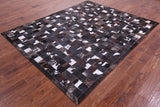 Brown & White Brindle Natural Cowhide Hand Stitched Patchwork Rug - 6' 7" X 8' 3"