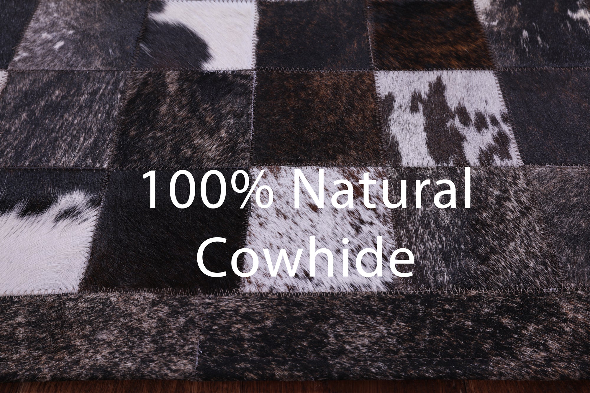 Brown & White Brindle Natural Cowhide Hand Stitched Patchwork Rug - 6' 7" X 8' 3"