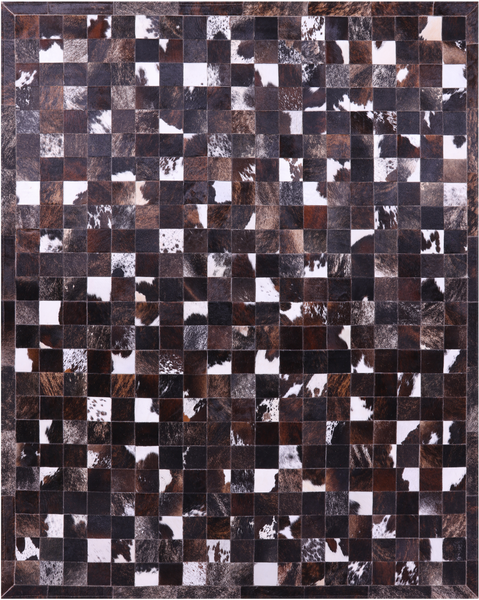 Brown & White Brindle Natural Cowhide Hand Stitched Patchwork Rug - 6' 7" X 8' 3"