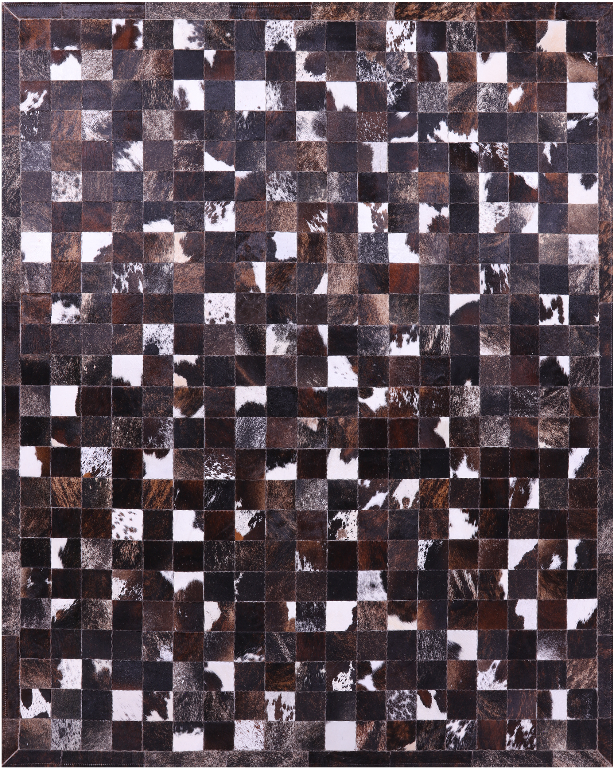 Brown & White Brindle Natural Cowhide Hand Stitched Patchwork Rug - 6' 7" X 8' 3"