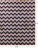 Brown & Beige Chevron Black Natural Cowhide Hand Stitched Patchwork Rug - 6' 8" X 8' 4"