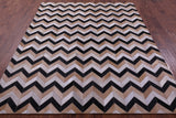 Brown & Beige Chevron Black Natural Cowhide Hand Stitched Patchwork Rug - 6' 8" X 8' 4"