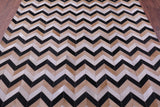 Brown & Beige Chevron Black Natural Cowhide Hand Stitched Patchwork Rug - 6' 8" X 8' 4"