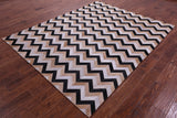 Brown & Beige Chevron Black Natural Cowhide Hand Stitched Patchwork Rug - 6' 8" X 8' 4"