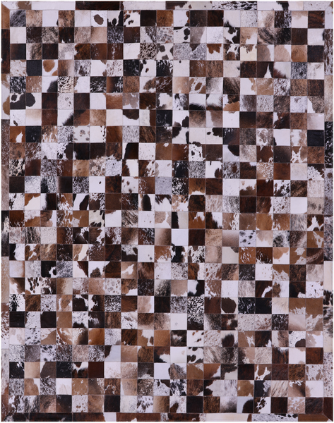 Brown & White Brindle Natural Cowhide Hand Stitched Patchwork Rug - 6' 7" X 8' 3"