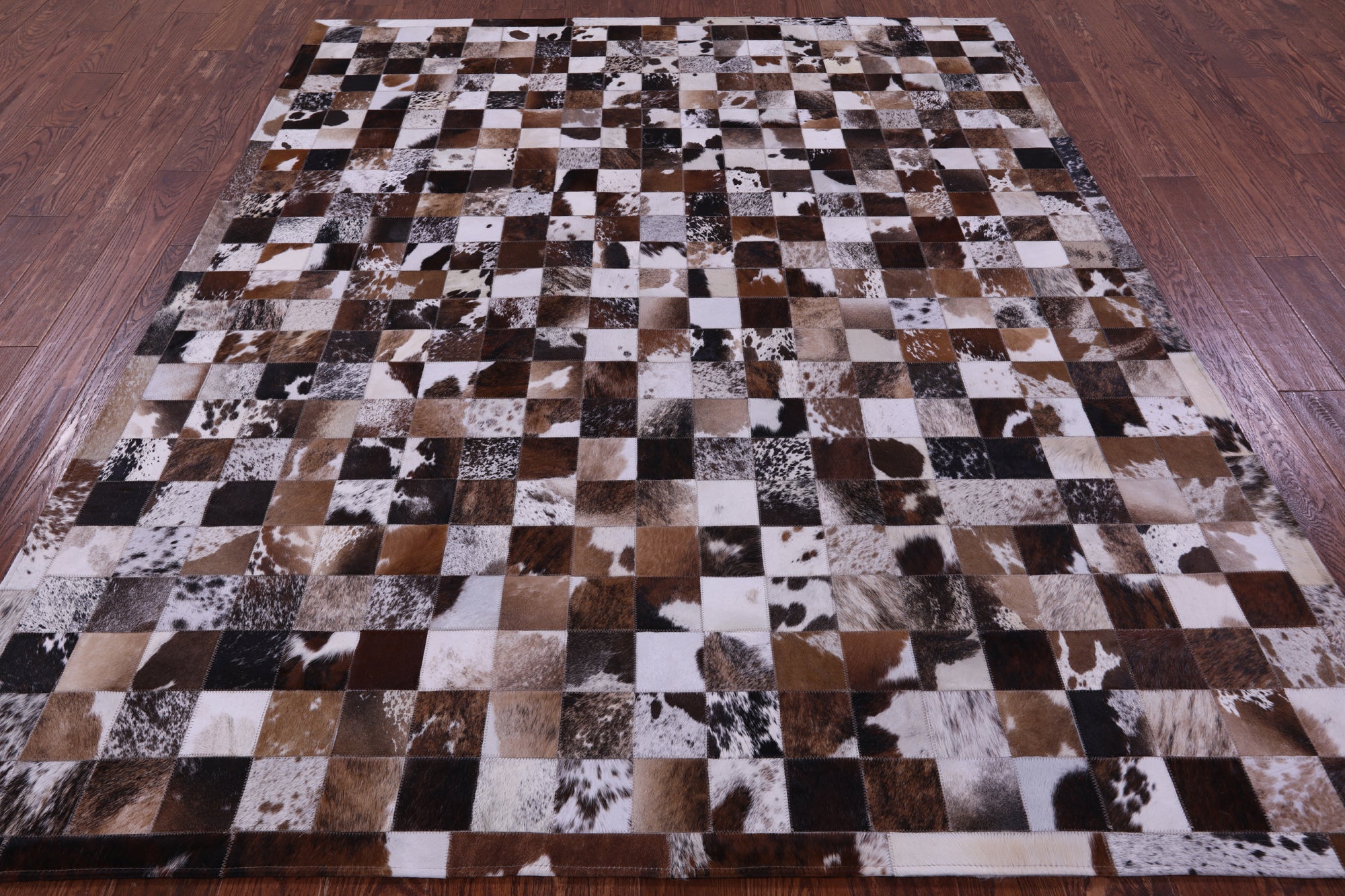 Brown & White Brindle Natural Cowhide Hand Stitched Patchwork Rug - 6' 7" X 8' 3"