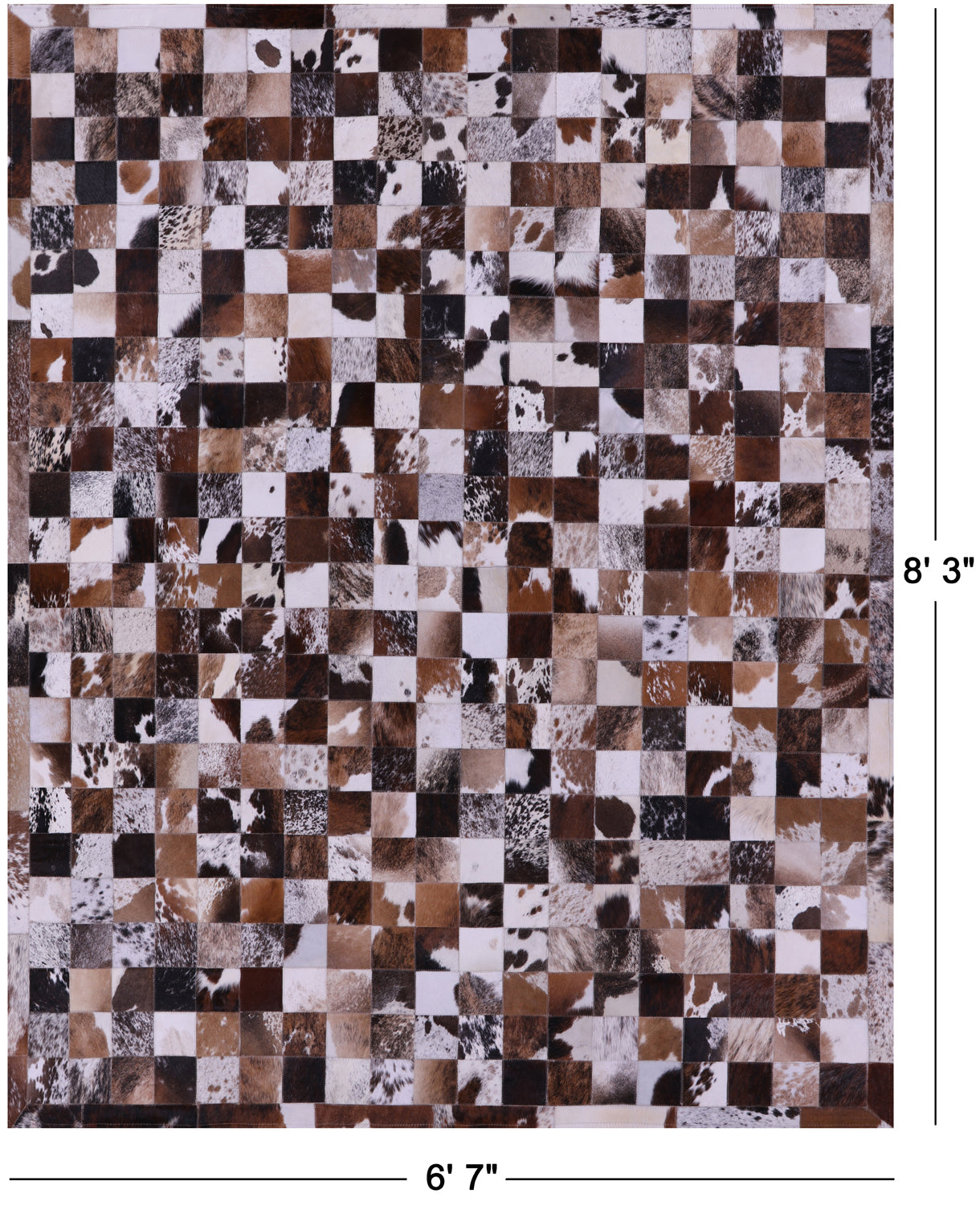Brown & White Brindle Natural Cowhide Hand Stitched Patchwork Rug - 6' 7" X 8' 3"