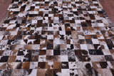 Brown & White Brindle Natural Cowhide Hand Stitched Patchwork Rug - 6' 7" X 8' 3"