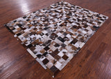 Brown & White Brindle Natural Cowhide Hand Stitched Patchwork Rug - 6' 7" X 8' 3"