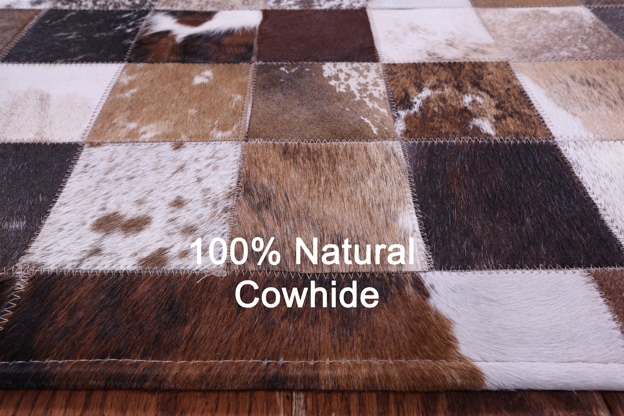 Brown & White Brindle Natural Cowhide Hand Stitched Patchwork Rug - 6' 7" X 8' 3"