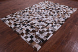 Brown & White Natural Cowhide Hand Stitched Patchwork Rug - 6' 7" X 9' 10"