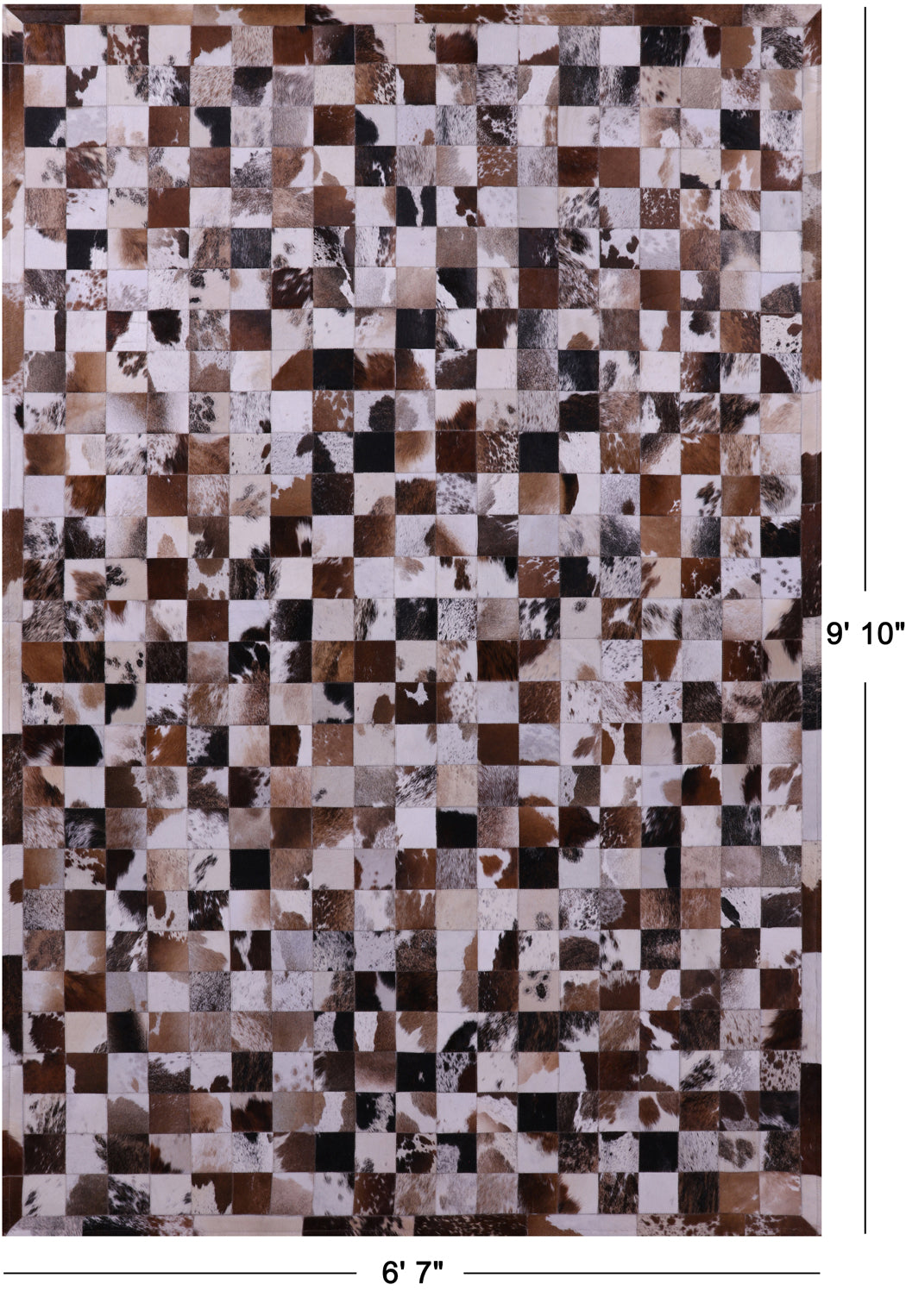 Brown & White Natural Cowhide Hand Stitched Patchwork Rug - 6' 7" X 9' 10"