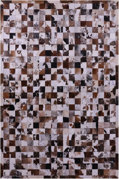 Brown & White Natural Cowhide Hand Stitched Patchwork Rug - 6' 7" X 9' 10"