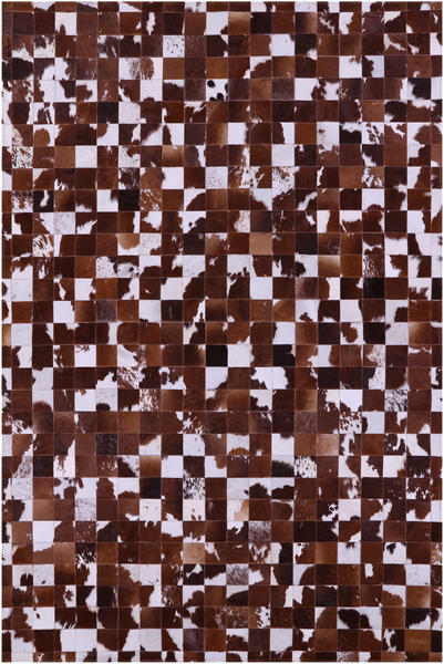 Brown & White Natural Cowhide Hand Stitched Patchwork Rug - 6' 7" X 9' 10"