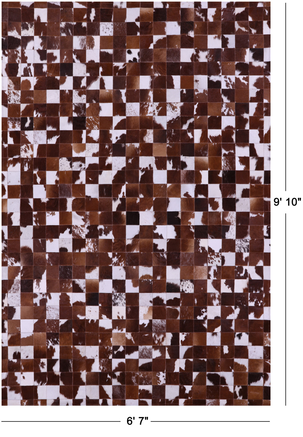 Brown & White Natural Cowhide Hand Stitched Patchwork Rug - 6' 7" X 9' 10"