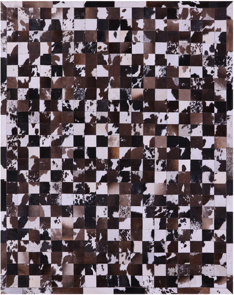 Brown & White Natural Cowhide Hand Stitched Patchwork Rug - 6' 7" X 8' 3"