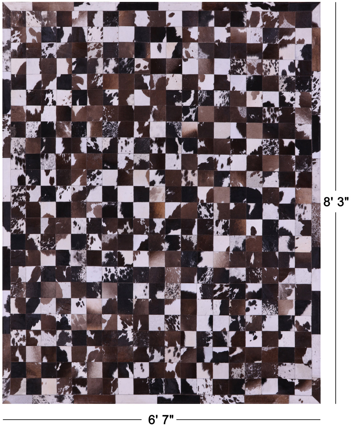 Brown & White Natural Cowhide Hand Stitched Patchwork Rug - 6' 7" X 8' 3"