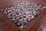 Brown & White Brindle Natural Cowhide Hand Stitched Patchwork Rug - 6' 7" X 8' 3"