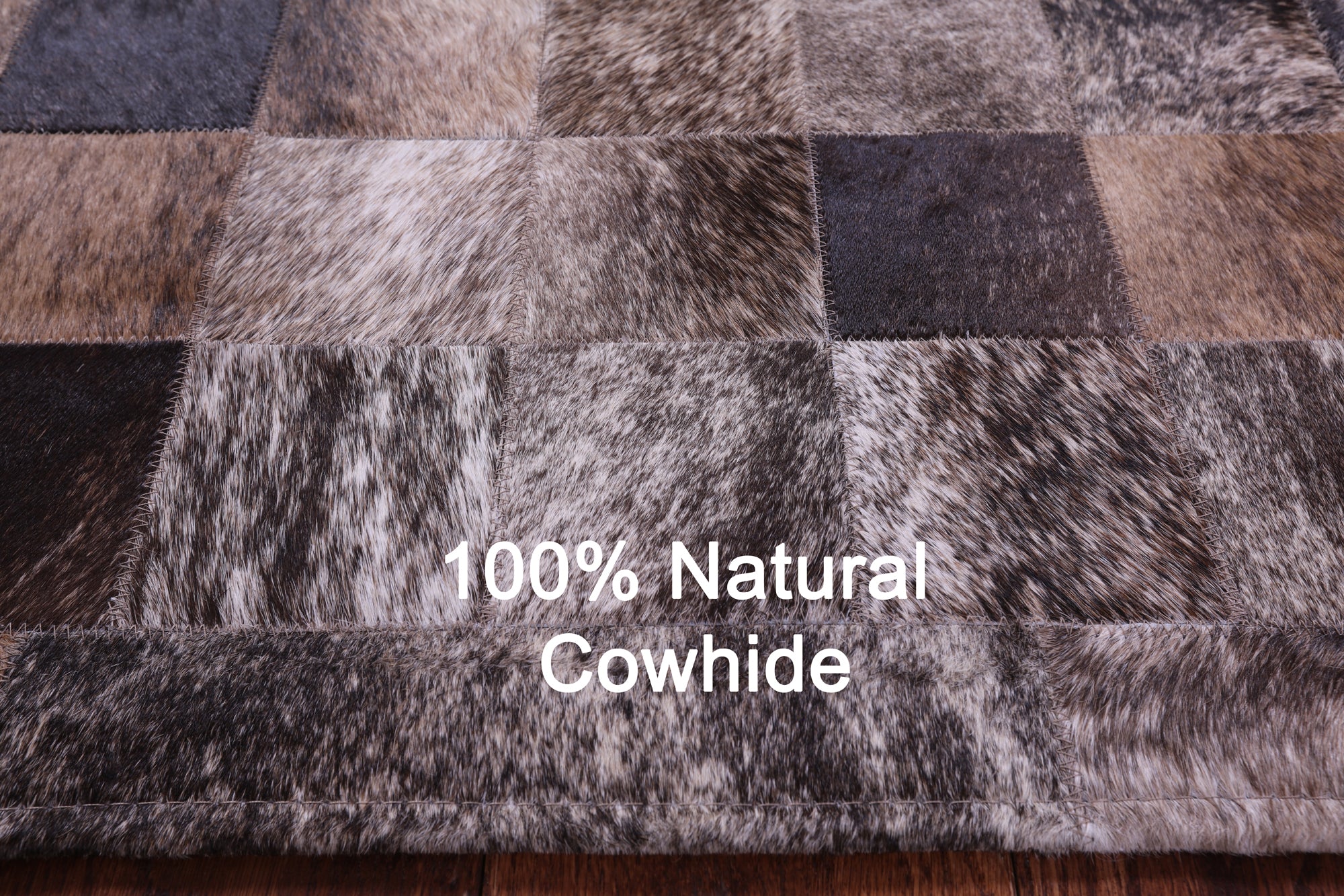 Brown & White Brindle Natural Cowhide Hand Stitched Patchwork Rug - 6' 7" X 8' 3"