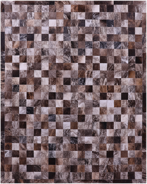 Brown & White Brindle Natural Cowhide Hand Stitched Patchwork Rug - 6' 7" X 8' 3"