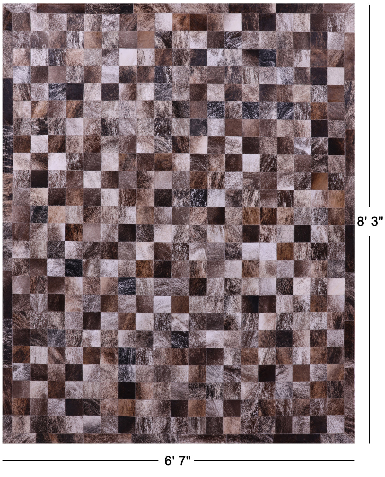 Brown & White Brindle Natural Cowhide Hand Stitched Patchwork Rug - 6' 7" X 8' 3"