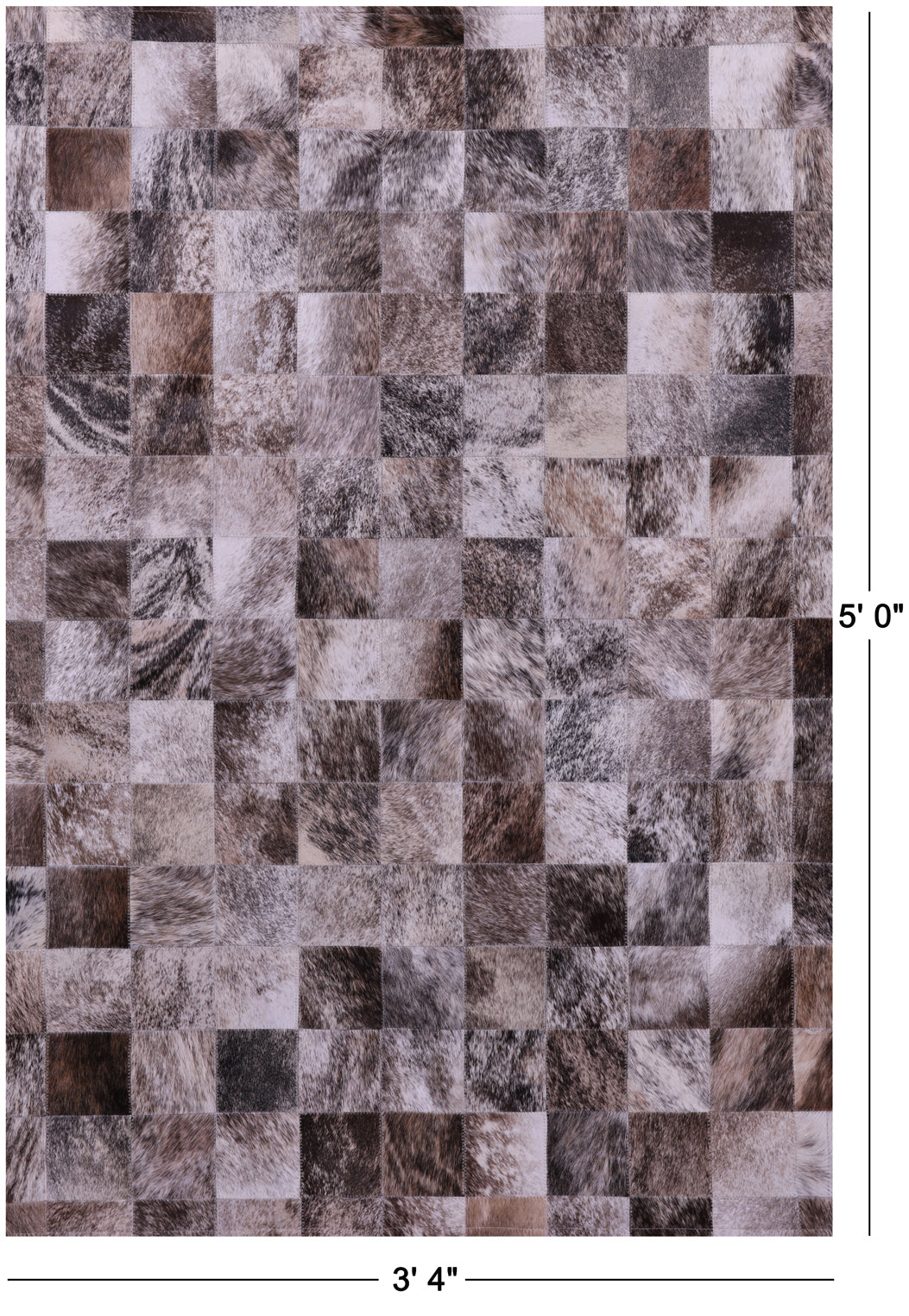 Brown Brindle Natural Cowhide Hand Stitched Patchwork Rug - 3' 4" X 5' 0"