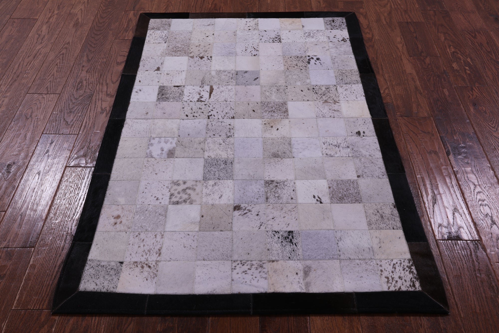 Salt & Pepper Brown & White Natural Cowhide Hand Stitched Patchwork Rug - 3' 4" X 5' 0"
