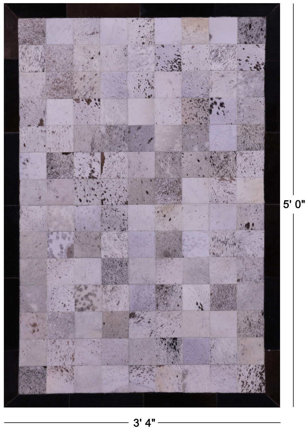 Salt & Pepper Brown & White Natural Cowhide Hand Stitched Patchwork Rug - 3' 4" X 5' 0"