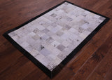 Salt & Pepper Brown & White Natural Cowhide Hand Stitched Patchwork Rug - 3' 4" X 5' 0"