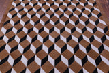 Brown & White Square Black Natural Cowhide Hand Stitched Patchwork Rug - 5' 0" X 5' 0"