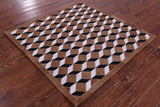 Brown & White Square Black Natural Cowhide Hand Stitched Patchwork Rug - 5' 0" X 5' 0"