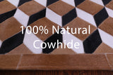 Brown & White Square Black Natural Cowhide Hand Stitched Patchwork Rug - 5' 0" X 5' 0"