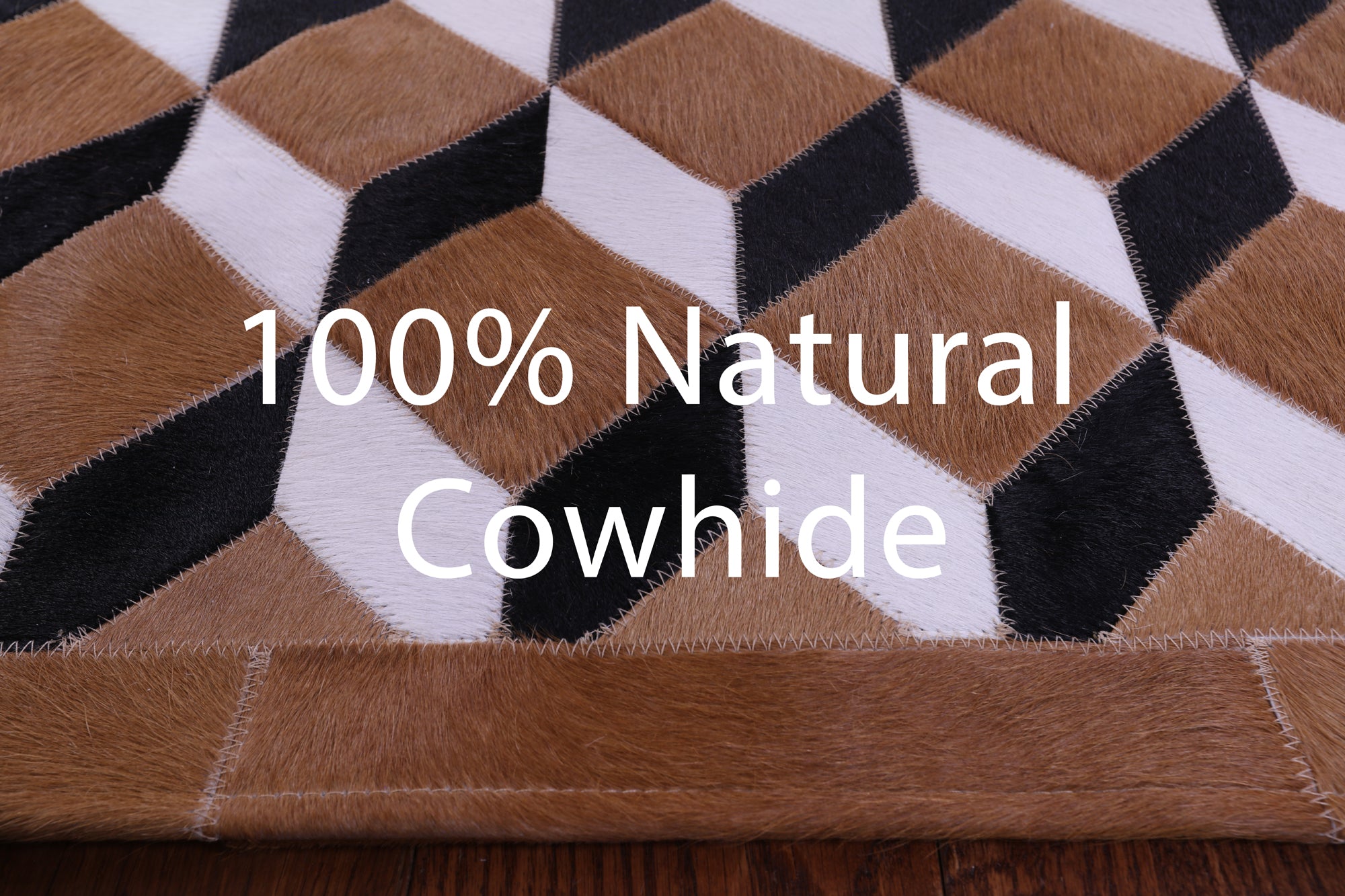 Brown & White Square Black Natural Cowhide Hand Stitched Patchwork Rug - 5' 0" X 5' 0"