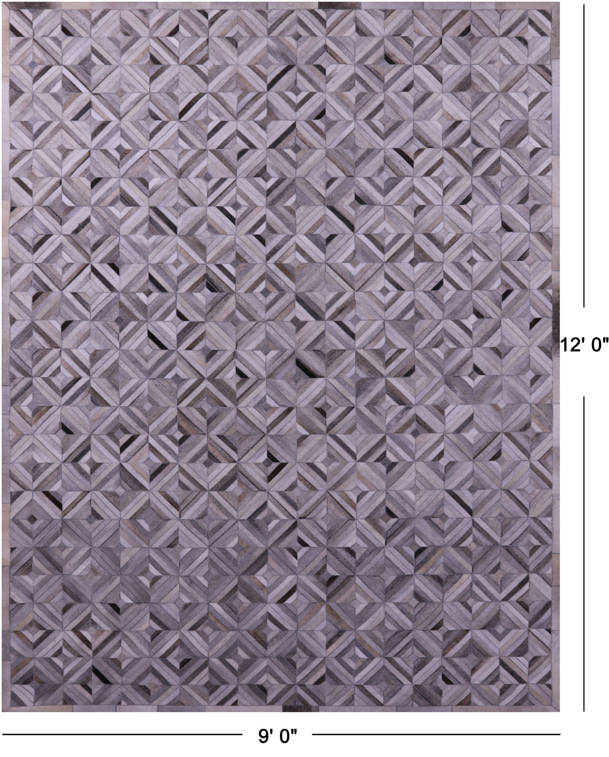 Grey Natural Cowhide Hand Stitched Patchwork Rug - 9' 0" X 12' 0"