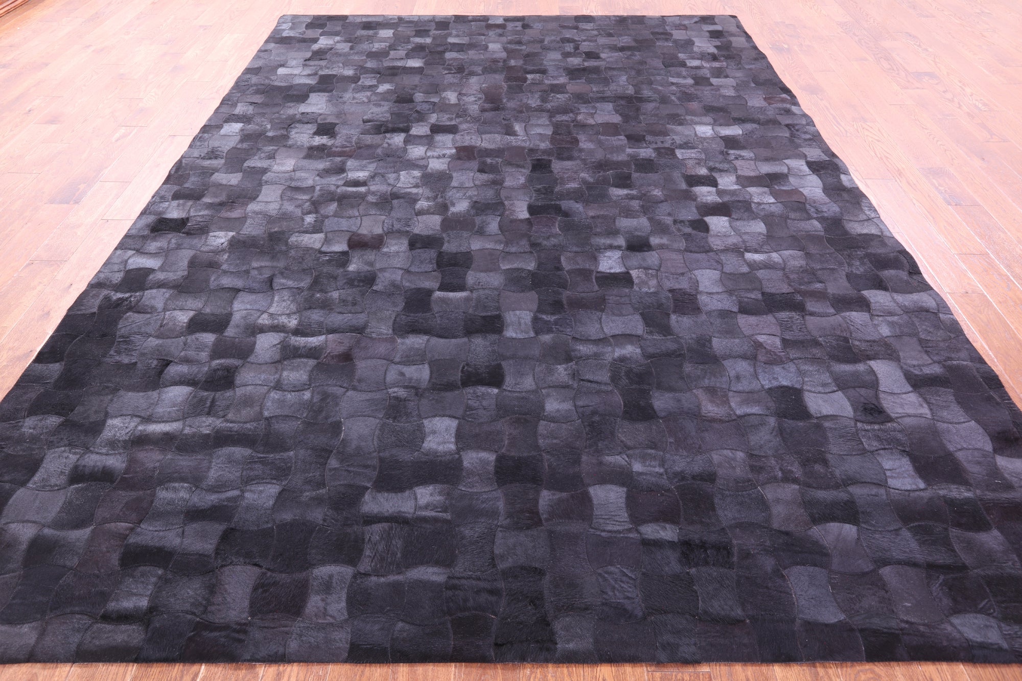 Black Natural Cowhide Hand Stitched Patchwork Rug - 9' 0" X 12' 0"
