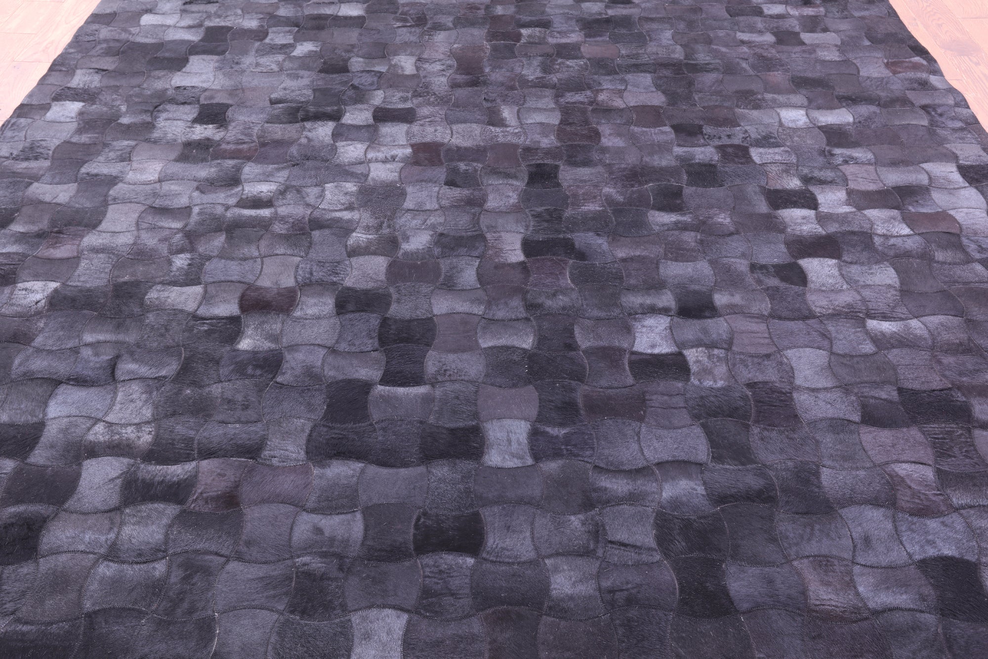Black Natural Cowhide Hand Stitched Patchwork Rug - 9' 0" X 12' 0"