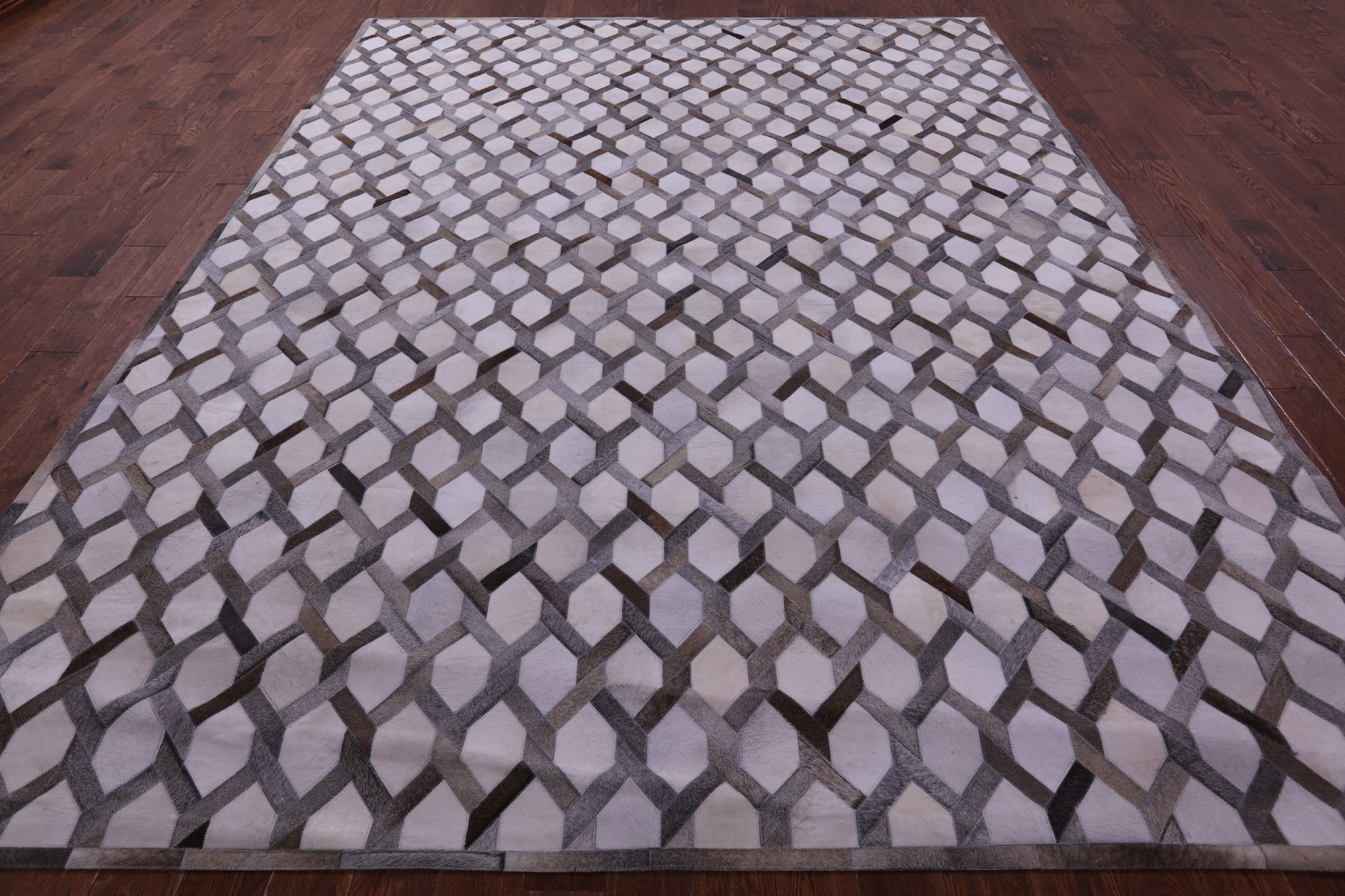 Grey & White Natural Cowhide Hand Stitched Patchwork Rug - 9' 0" X 12' 0"
