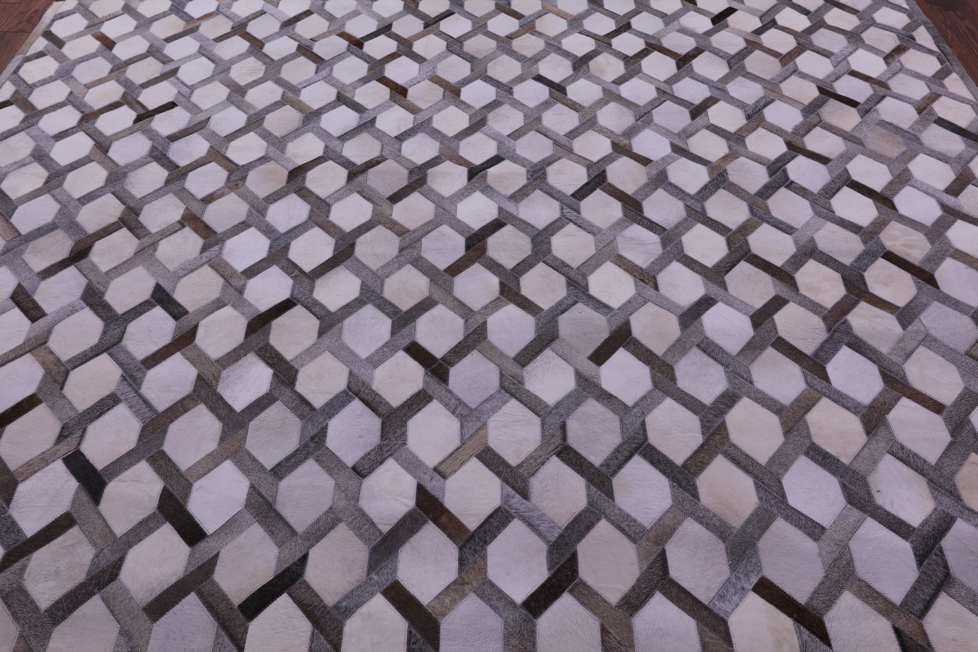 Grey & White Natural Cowhide Hand Stitched Patchwork Rug - 9' 0" X 12' 0"