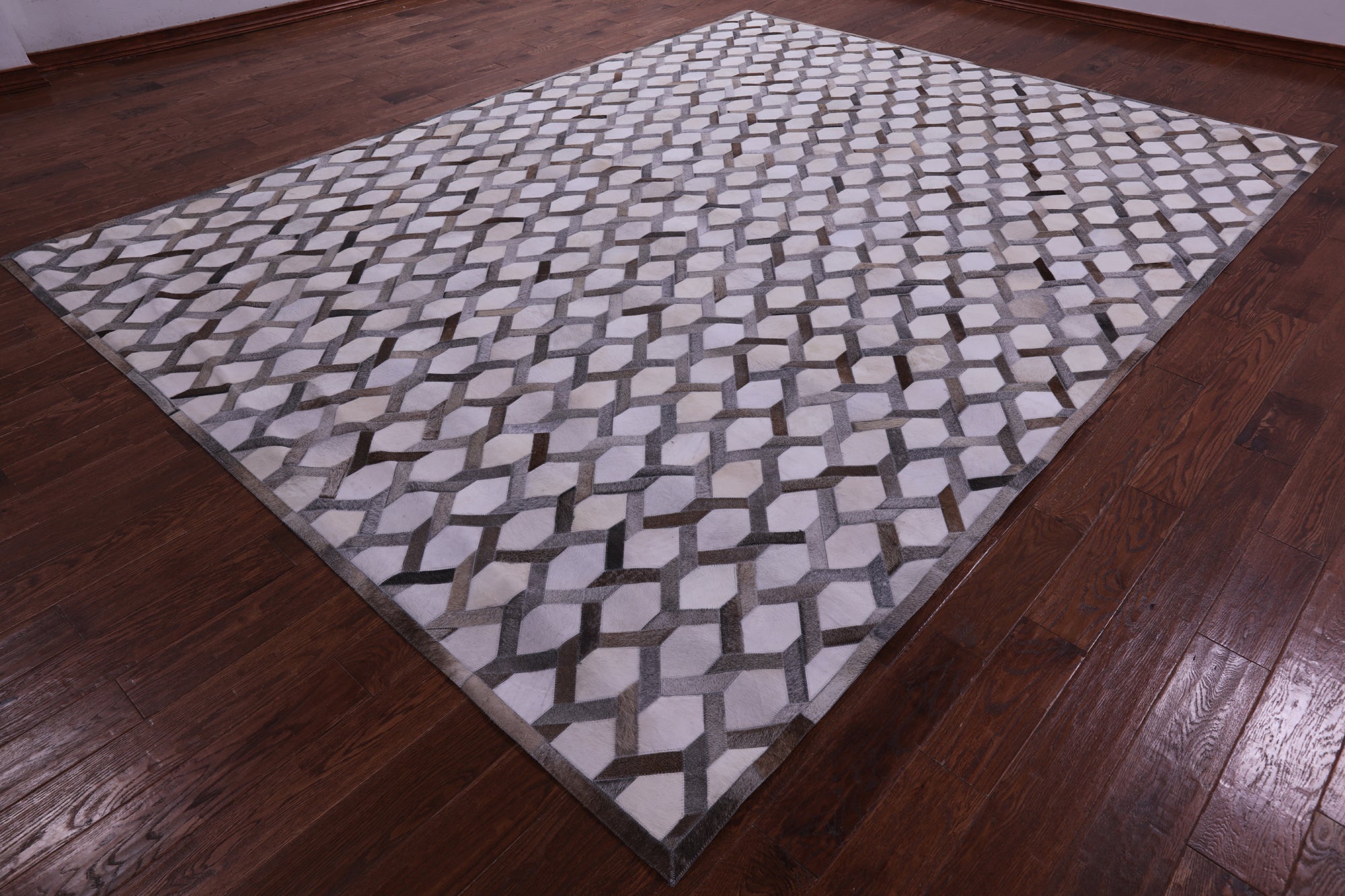 Grey & White Natural Cowhide Hand Stitched Patchwork Rug - 9' 0" X 12' 0"