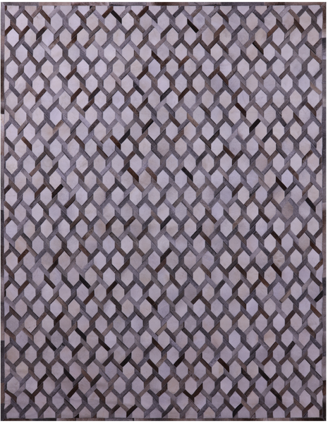 Grey & White Natural Cowhide Hand Stitched Patchwork Rug - 9' 0" X 12' 0"