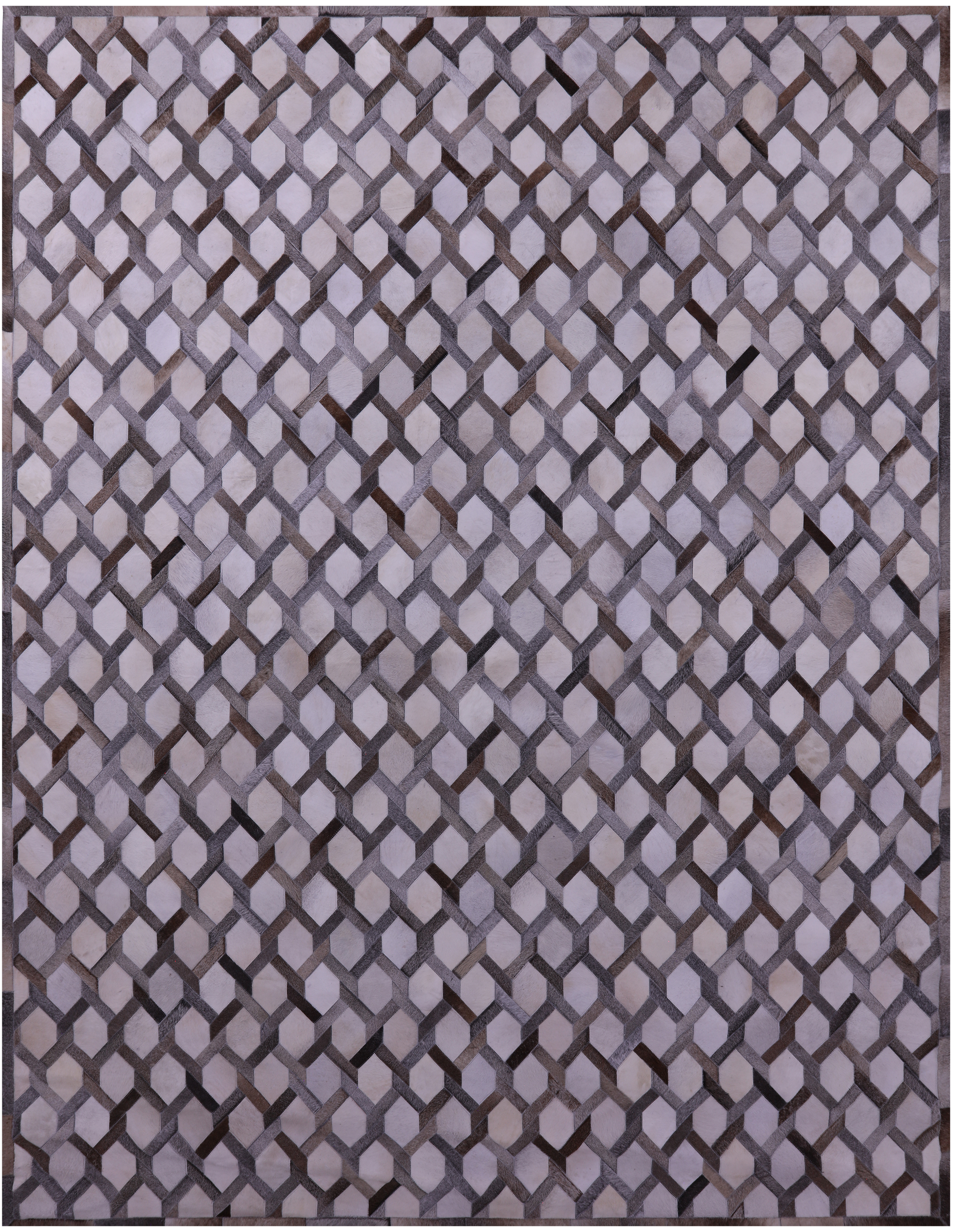 Grey & White Natural Cowhide Hand Stitched Patchwork Rug - 9' 0" X 12' 0"