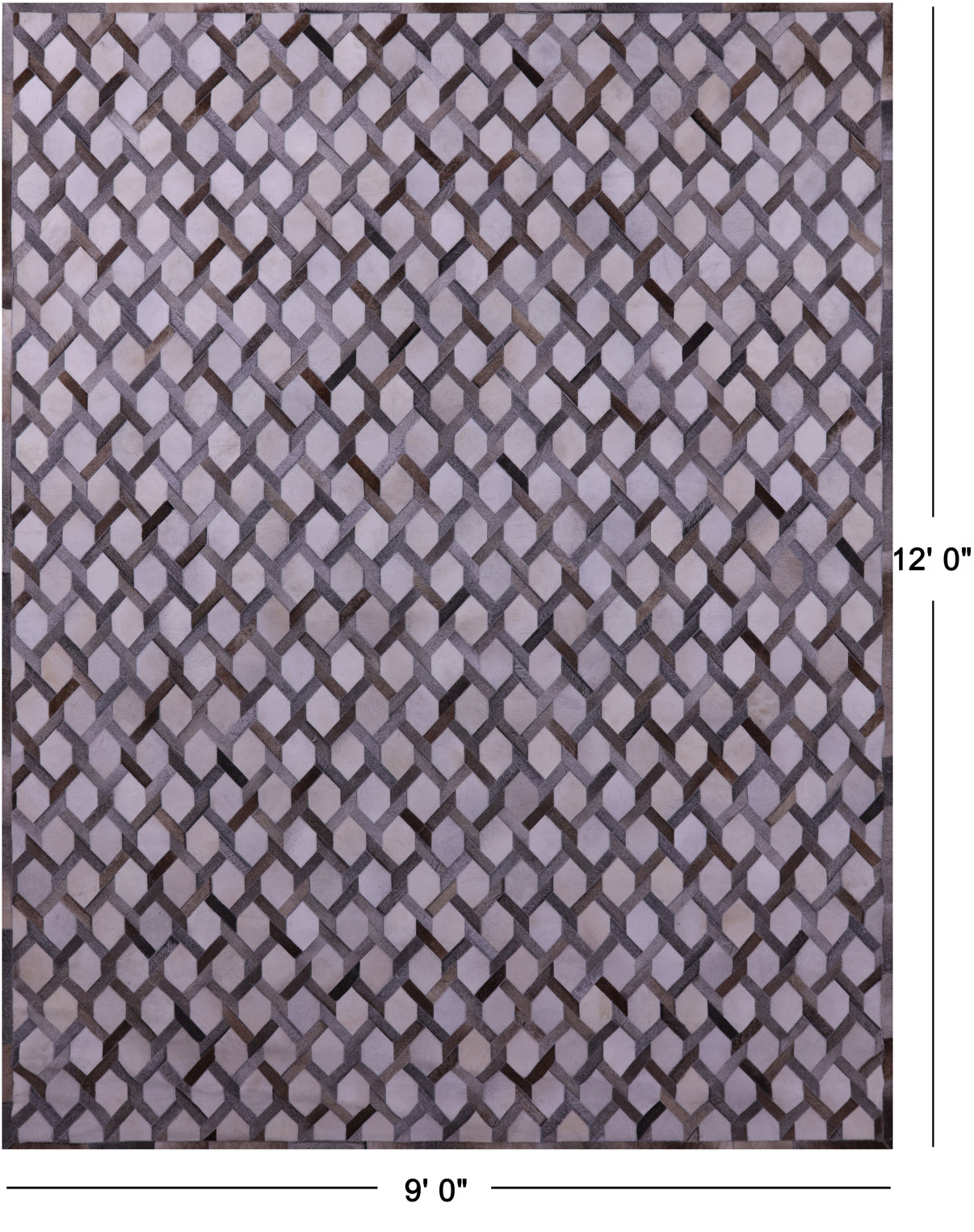 Grey & White Natural Cowhide Hand Stitched Patchwork Rug - 9' 0" X 12' 0"