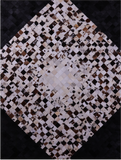 Brown & White & Black Natural Cowhide Hand Stitched Patchwork Rug - 9' 0" X 12' 0"