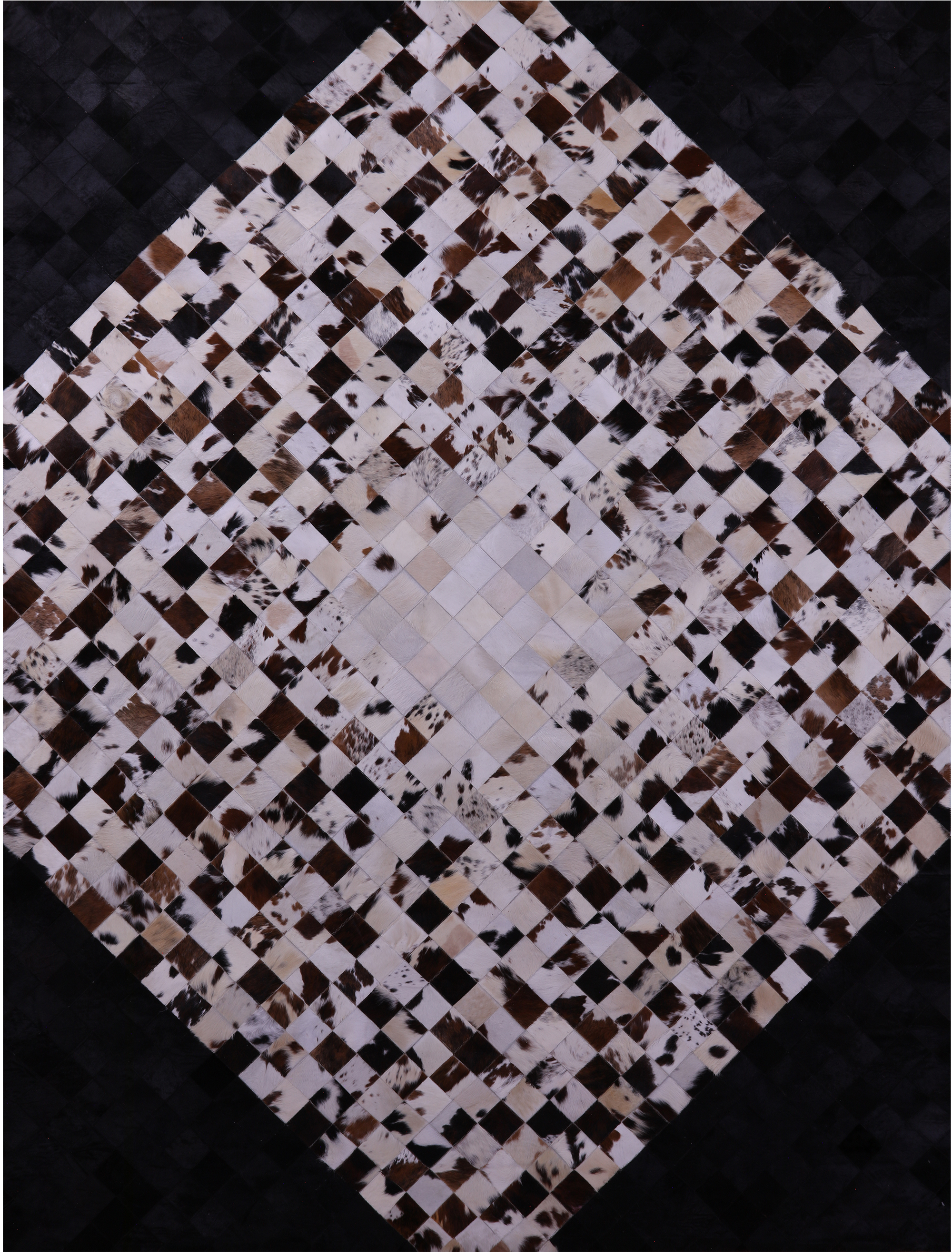 Brown & White & Black Natural Cowhide Hand Stitched Patchwork Rug - 9' 0" X 12' 0"