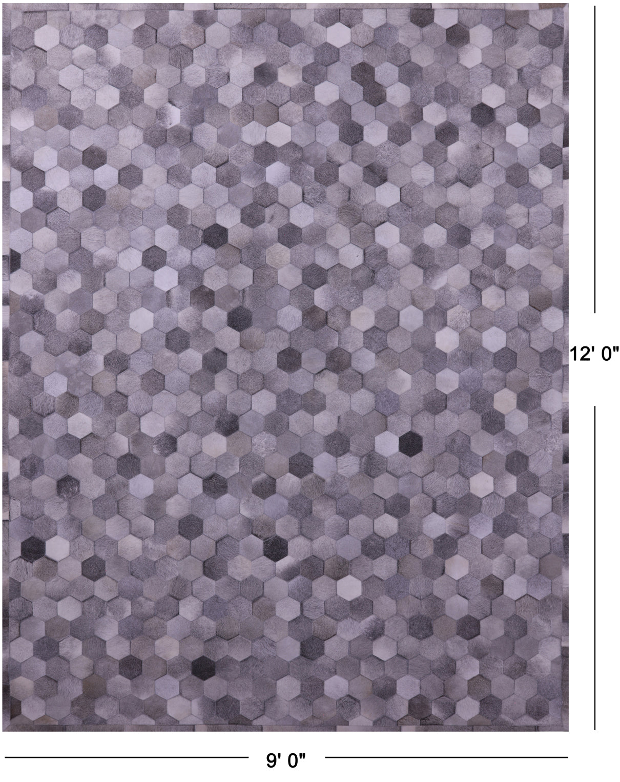 Grey Natural Cowhide Hand Stitched Patchwork Rug - 9' 0" X 12' 0"