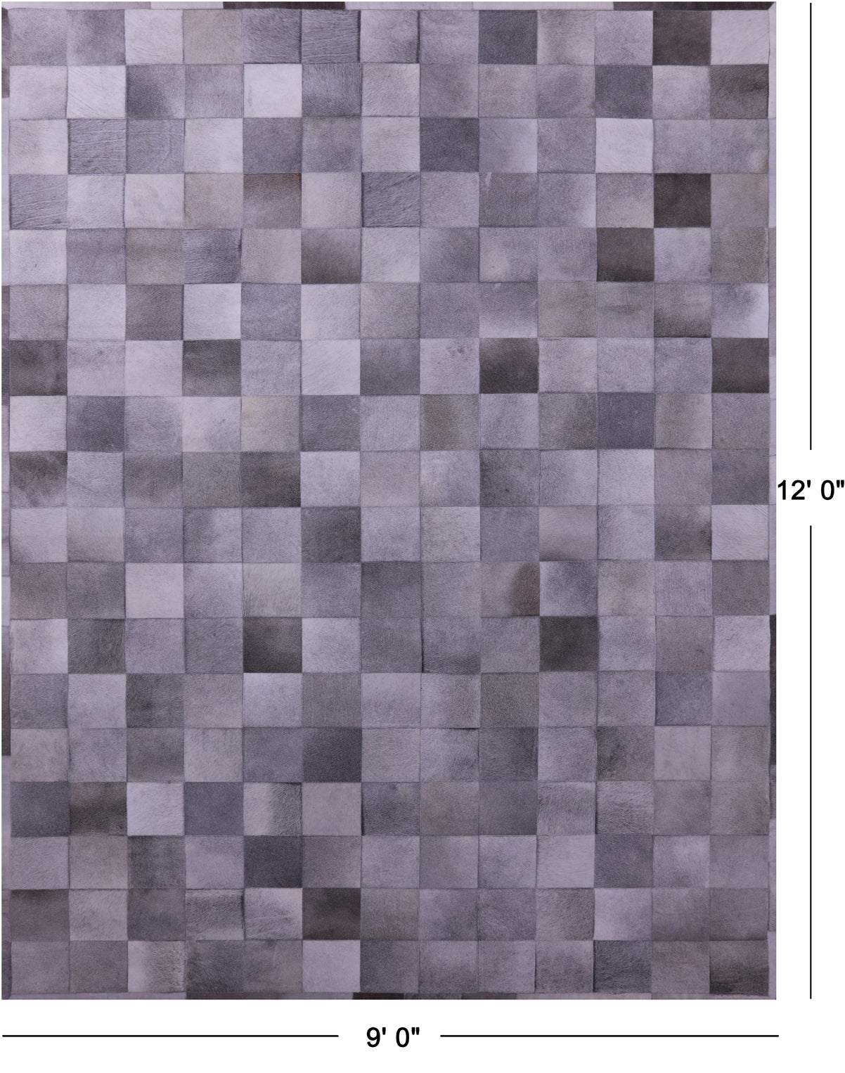 Grey Natural Cowhide Hand Stitched Patchwork Rug - 9' 0" X 12' 0"
