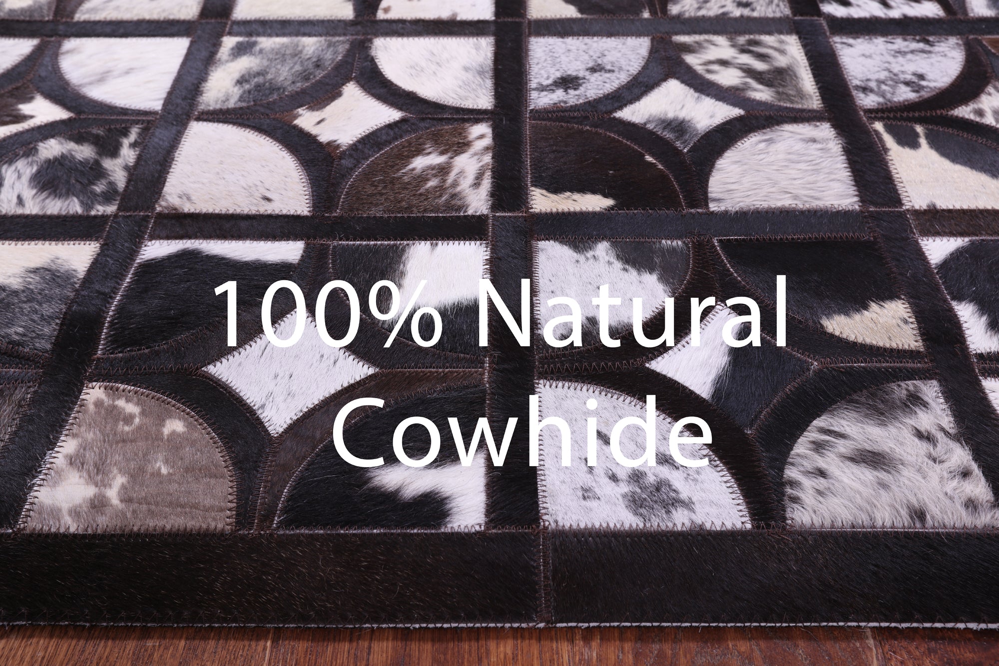 Brown & White Black Natural Cowhide Hand Stitched Patchwork Rug - 8' 0" X 10' 0"